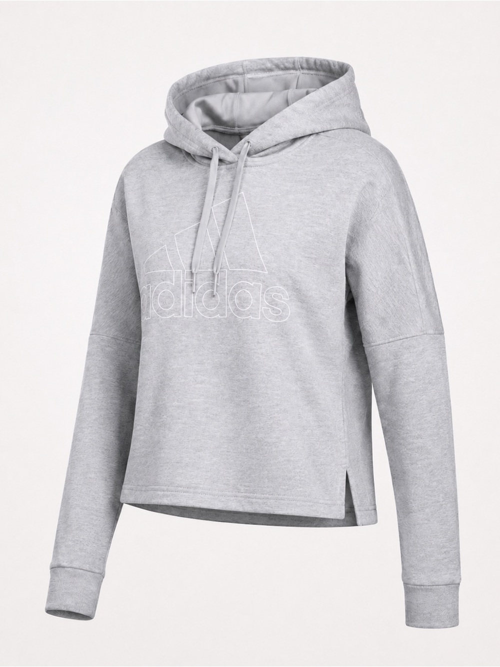 Adidas Womens Cropped Hoodie Gray 3 Stripe Life Badge of Sport Pullover Medium